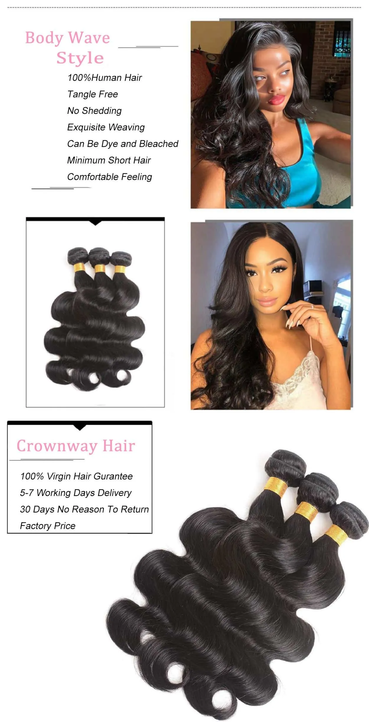 Body Wave Hair Bundles With Frontal Remy Human Hair